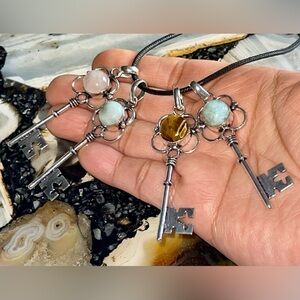 $30 Each; Light Weight Key Rose Quartz, Larimar & Tiger Eye Pendants 2 1/2”